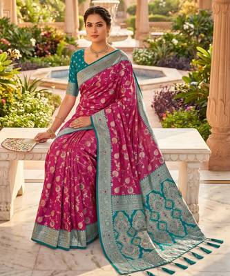 Wine soft silk blend saree with zari weaving meenakari design 2