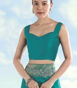 Turquoise faux banarasi satin silk readymade blouse