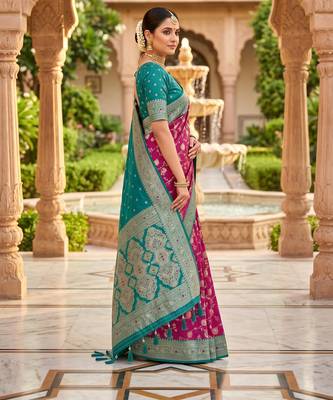 Wine soft silk blend saree with zari weaving meenakari design 3