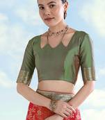 Green faux banarasi silk zari woven readymade blouse