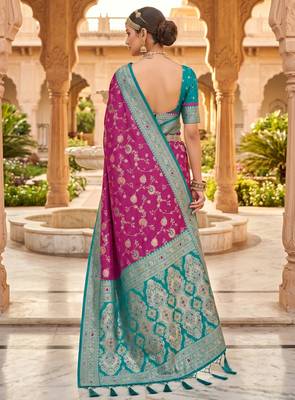 Wine soft silk blend saree with zari weaving meenakari design 4
