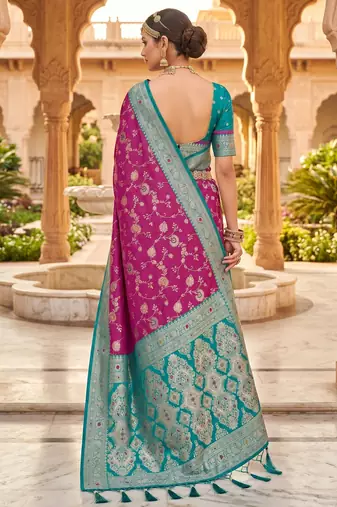 Wine soft silk blend saree with zari weaving meenakari design