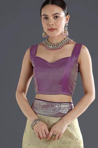 Lavender purple faux banarasi silk zari woven readymade blouse