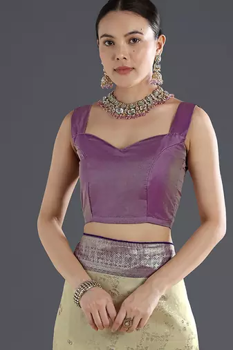 Lavender purple faux banarasi silk zari woven readymade blouse