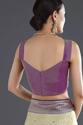 Lavender purple faux banarasi silk zari woven readymade blouse
