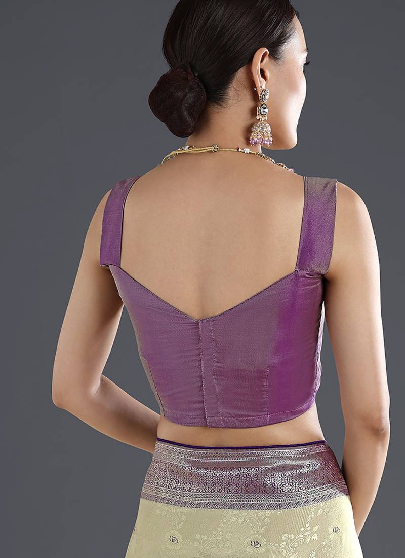 Lavender purple faux banarasi silk zari woven readymade blouse