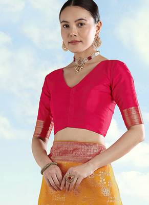 Rani pink faux banarasi silk zari woven readymade blouse 1