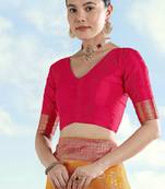 Rani pink faux banarasi silk zari woven readymade blouse