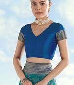 Blue faux banarasi silk zari woven readymade blouse