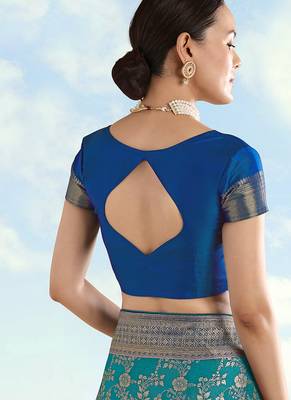 Blue faux banarasi silk zari woven readymade blouse 2