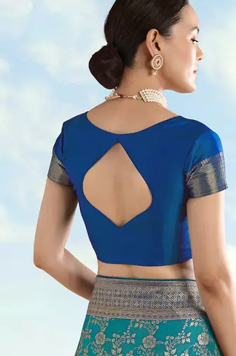 Blue faux banarasi silk zari woven readymade blouse