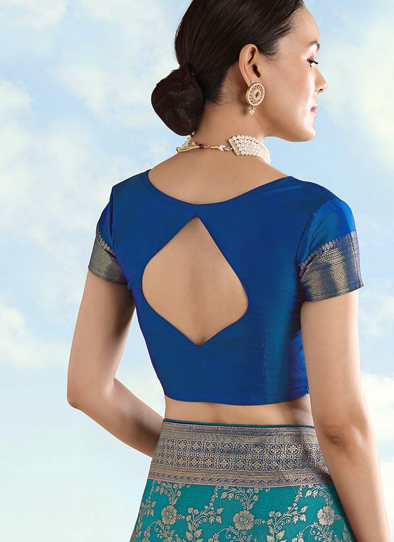 Blue faux banarasi silk zari woven readymade blouse