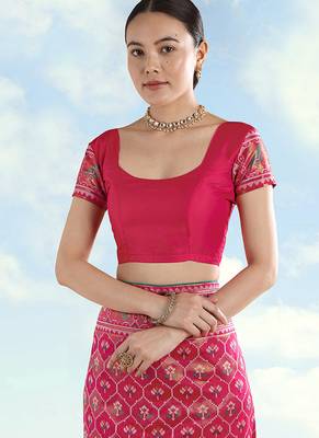 Rani pink faux banarasi satin silk readymade blouse 1