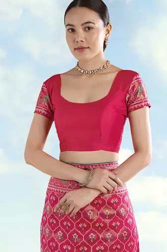 Rani pink faux banarasi satin silk readymade blouse