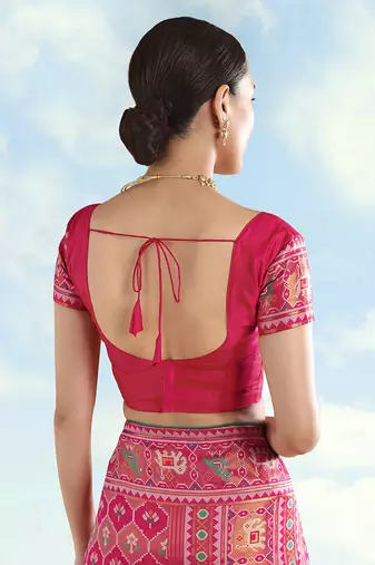Rani pink faux banarasi satin silk readymade blouse