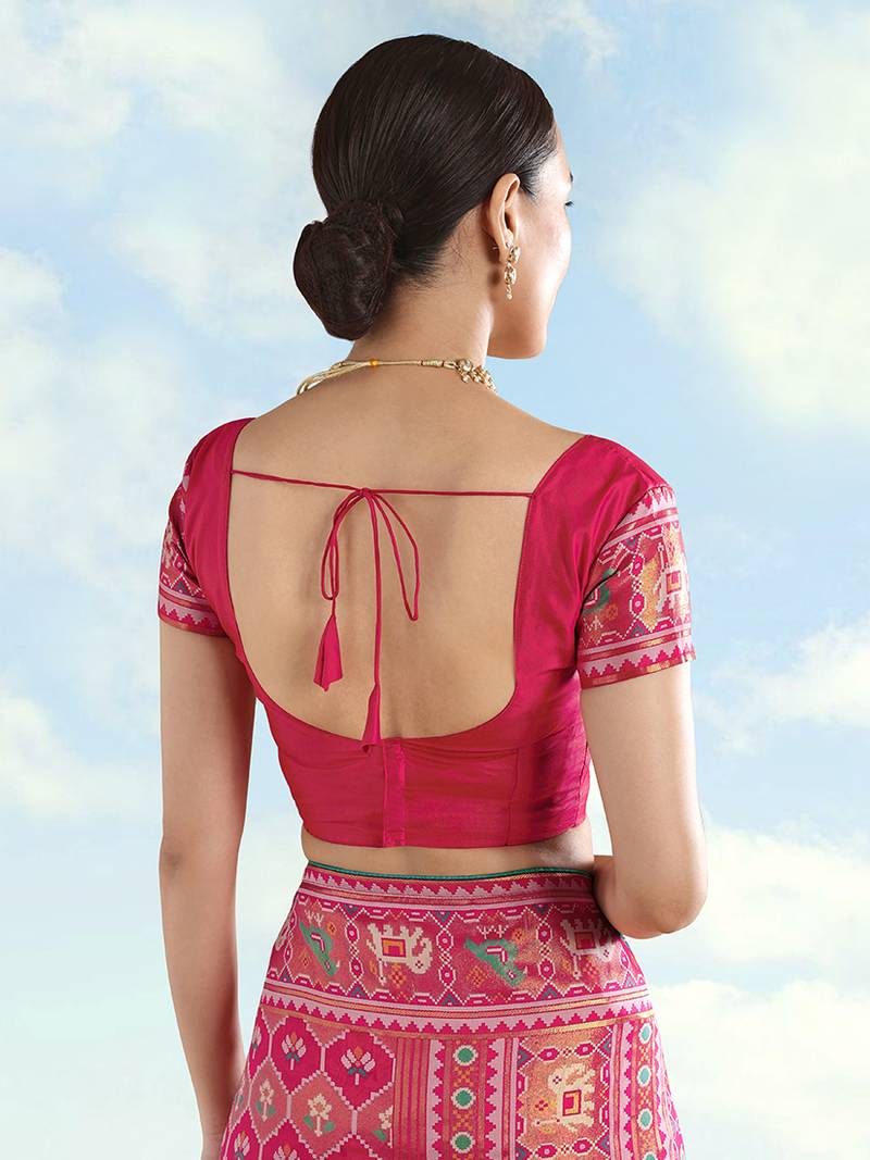 Rani pink faux banarasi satin silk readymade blouse