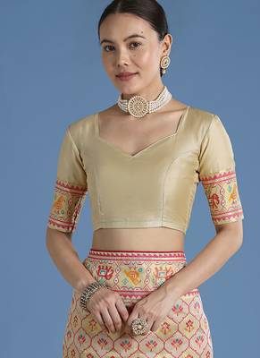 Cream faux banarasi satin silk readymade blouse 1