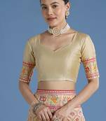 Cream faux banarasi satin silk readymade blouse