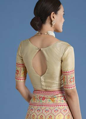 Cream faux banarasi satin silk readymade blouse 2