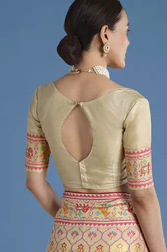 Cream faux banarasi satin silk readymade blouse