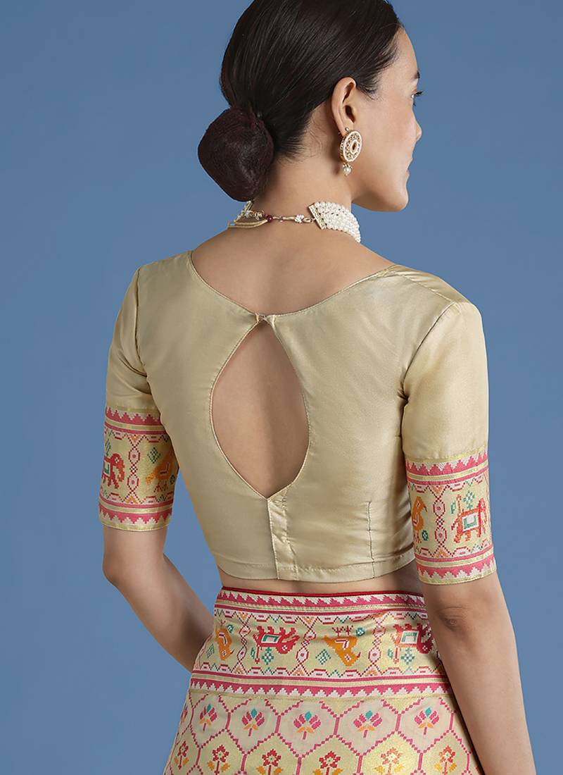 Cream faux banarasi satin silk readymade blouse