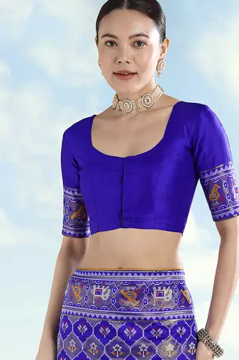 Navy blue faux banarasi satin silk readymade blouse