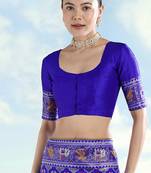 Navy blue faux banarasi satin silk readymade blouse