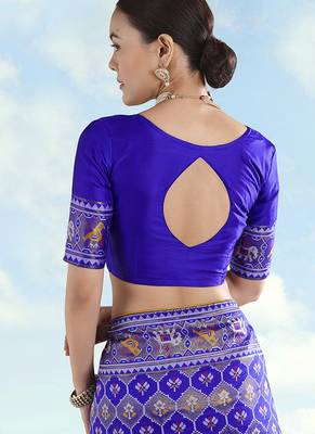 Navy blue faux banarasi satin silk readymade blouse 2