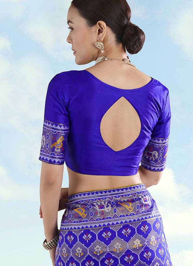 Navy blue faux banarasi satin silk readymade blouse