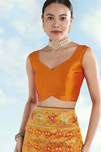 Mustard faux banarasi satin silk readymade blouse