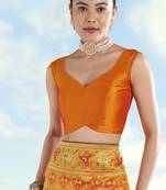 Mustard faux banarasi satin silk readymade blouse