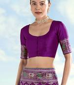 Purple faux banarasi satin silk readymade blouse