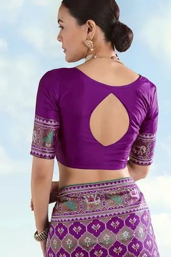 Purple faux banarasi satin silk readymade blouse