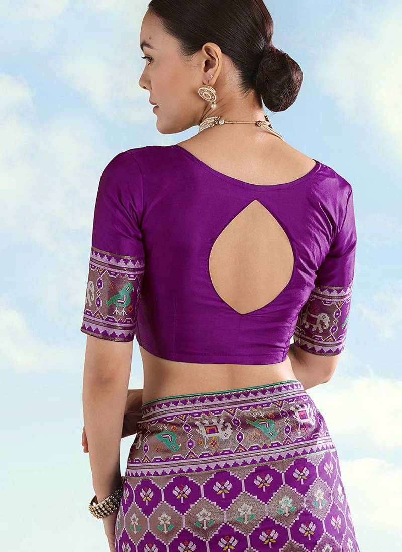 Purple faux banarasi satin silk readymade blouse