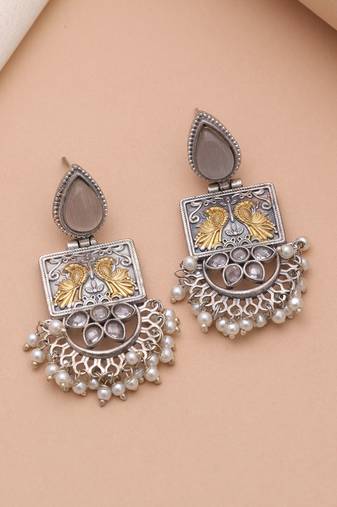 Grey color dual tone oxidised earrings