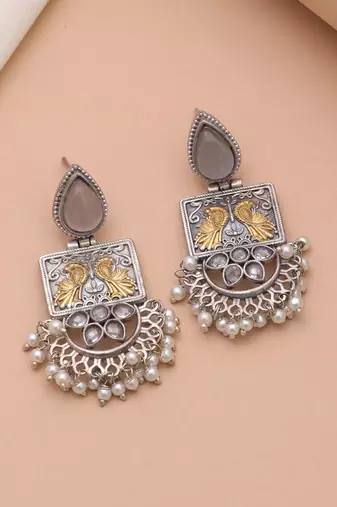 Grey color dual tone oxidised earrings