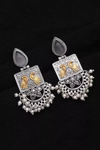 Grey color dual tone oxidised earrings