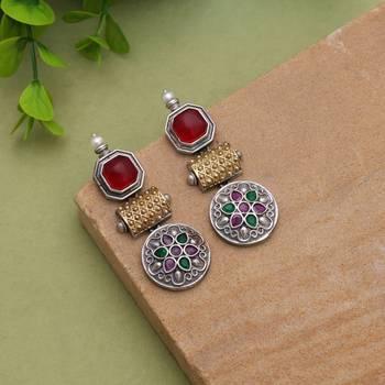 Maroon & green color dual tone oxidised earrings 1