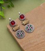 Maroon & green color dual tone oxidised earrings