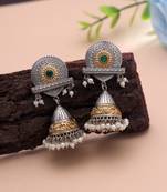 Green color dual tone oxidised earrings