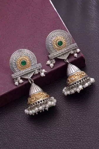 Green color dual tone oxidised earrings
