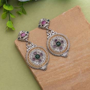 Rani & green color dual tone oxidised earrings 1