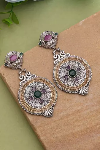 Rani & green color dual tone oxidised earrings