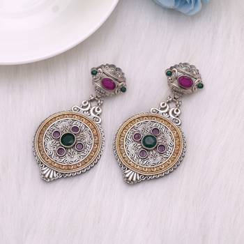 Rani & green color dual tone oxidised earrings 2