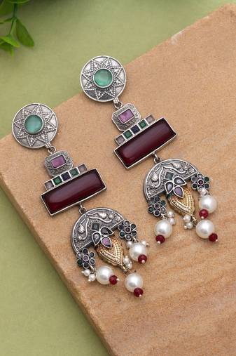 Multi color dual tone oxidised earrings