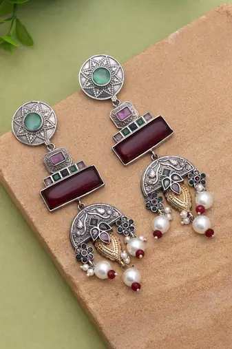 Multi color dual tone oxidised earrings