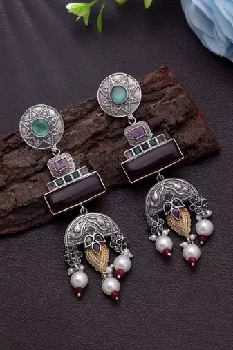 Multi color dual tone oxidised earrings