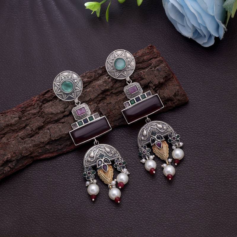 Multi color dual tone oxidised earrings
