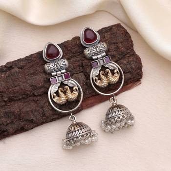 Maroon color dual tone oxidised earrings 1