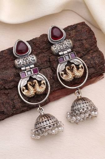 Maroon color dual tone oxidised earrings